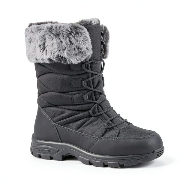 ANGRYRAM Winter Steel Toe Boots for Women Warm Insulated Non Slip Snow Boots Comfortable Work Shoes Mid Calf Faux Fur Furry Snow Shoes for Industry Construction Outdoor Winter-5