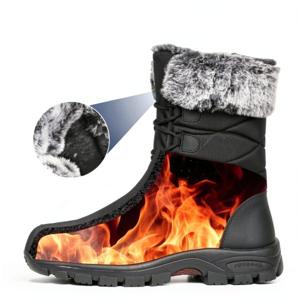 ANGRYRAM Winter Steel Toe Boots for Women Warm Insulated Non Slip Snow Boots Comfortable Work Shoes Mid Calf Faux Fur Furry Snow Shoes for Industry Construction Outdoor Winter-2