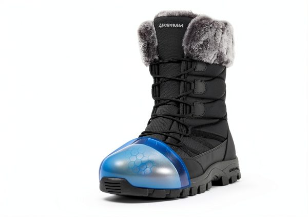 ANGRYRAM Winter Steel Toe Boots for Women Warm Insulated Non Slip Snow Boots Comfortable Work Shoes Mid Calf Faux Fur Furry Snow Shoes for Industry Construction Outdoor Winter-4