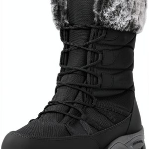 ANGRYRAM Winter Steel Toe Boots for Women Warm Insulated Non Slip Snow Boots Comfortable Work Shoes Mid Calf Faux Fur Furry Snow Shoes for Industry Construction Outdoor Winter-0