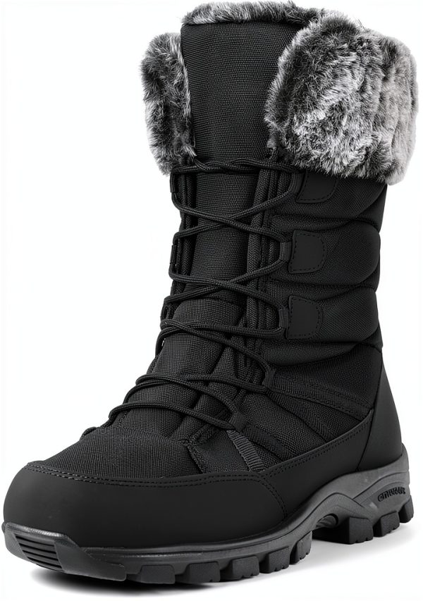 ANGRYRAM Winter Steel Toe Boots for Women Warm Insulated Non Slip Snow Boots Comfortable Work Shoes Mid Calf Faux Fur Furry Snow Shoes for Industry Construction Outdoor Winter-0