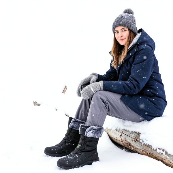 ANGRYRAM Winter Steel Toe Boots for Women Warm Insulated Non Slip Snow Boots Comfortable Work Shoes Mid Calf Faux Fur Furry Snow Shoes for Industry Construction Outdoor Winter-1